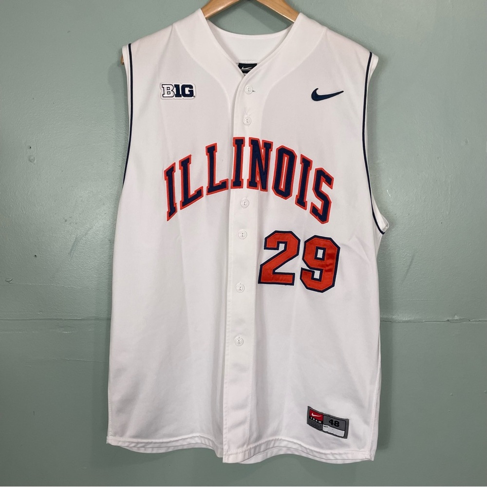 Nike BIG Illinois NCAA Authentic Vest Jersey Baseball Button Stitched Sz 48